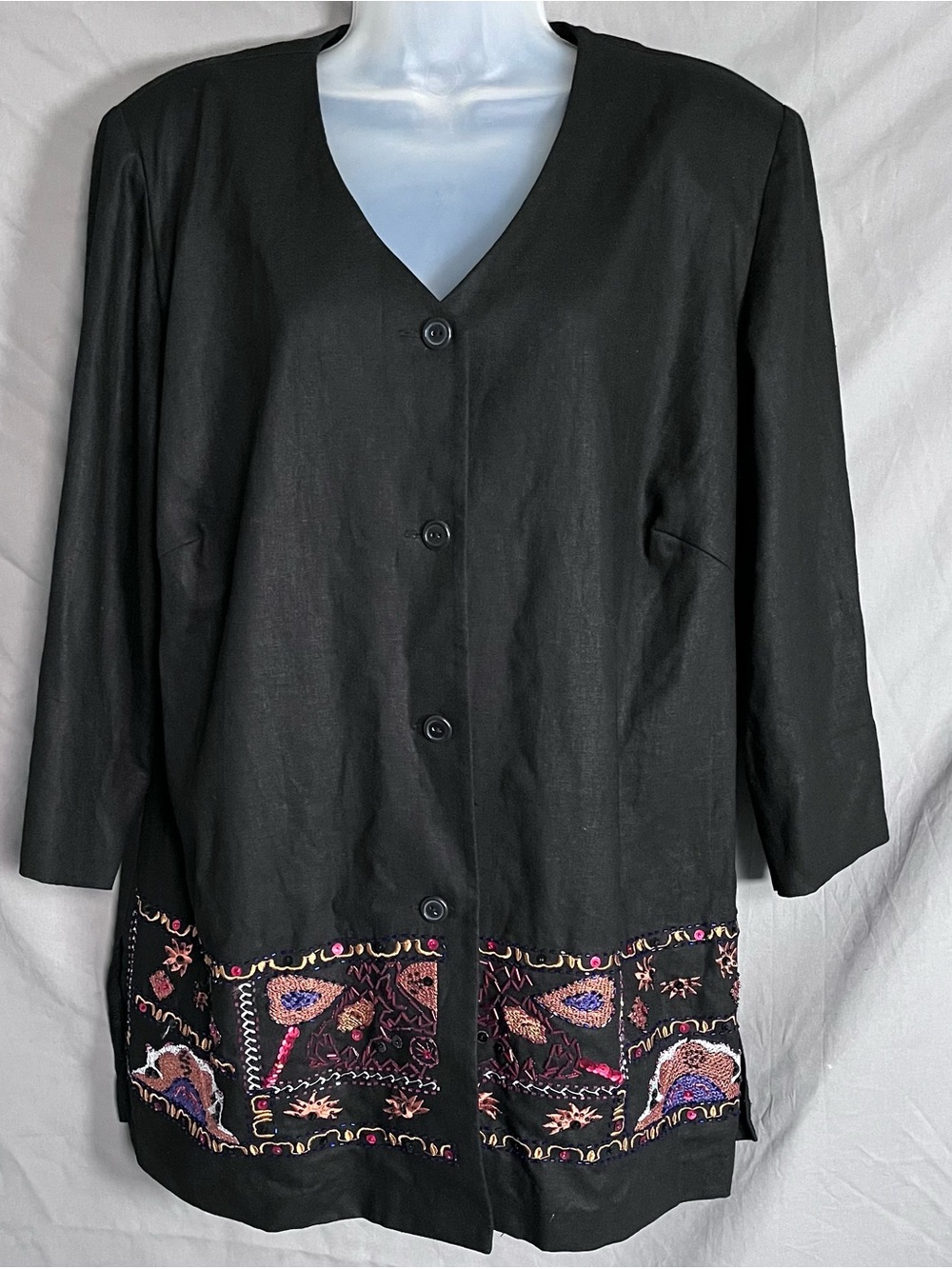 Giorgio Fiorlini Plus Collection Embroidered Border Linen Blend Jacket 16W